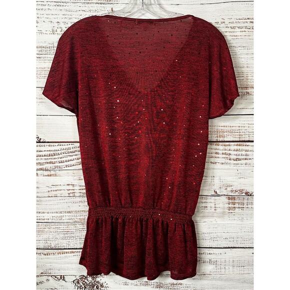 Halo Women's Polyester Spandex Sparkle Sequin Accent Pullover Top Red Medium - Picture 8 of 10